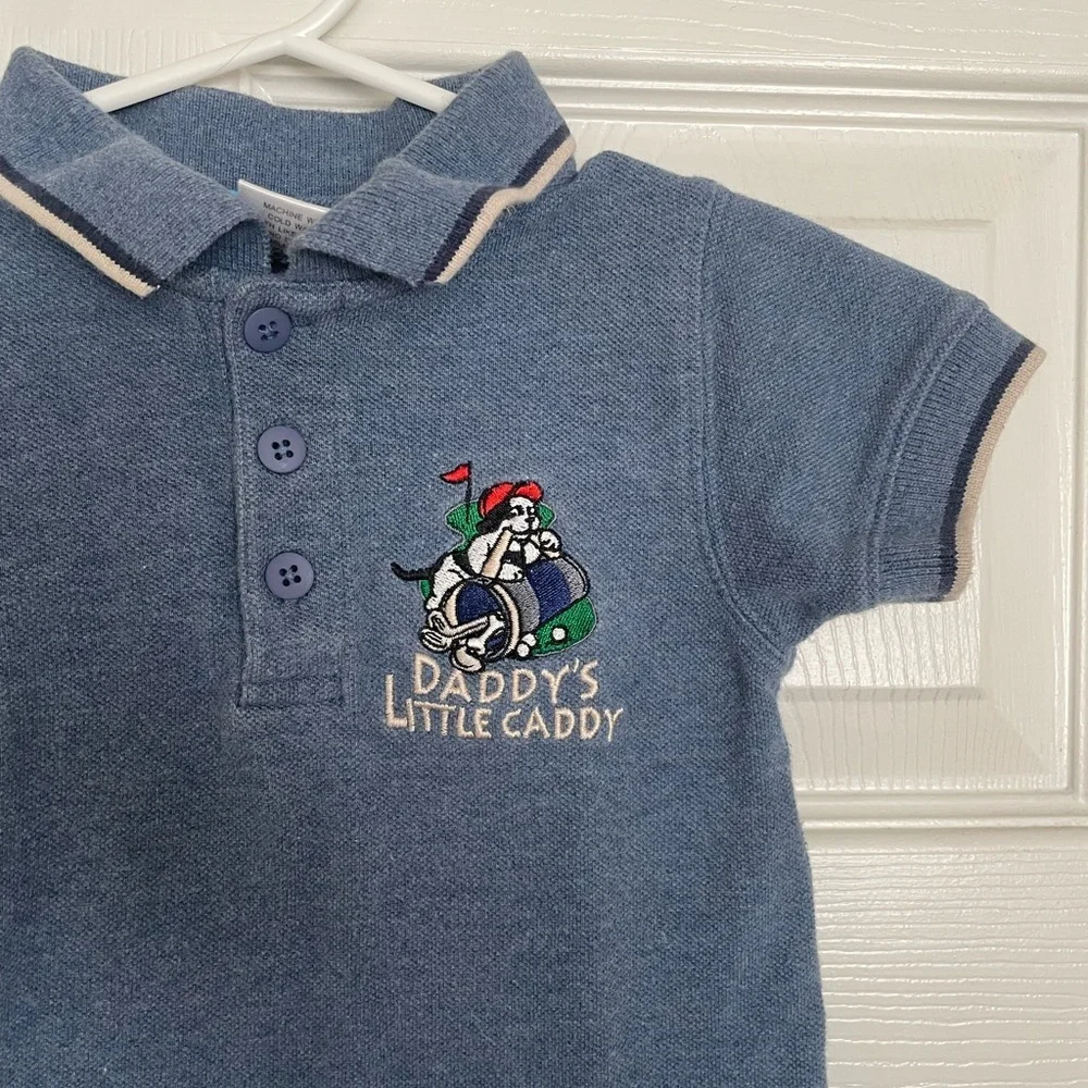 Little Big Dogs Vintage Baby 3-6 Months Blue Polo Romper with Golf Embroidery